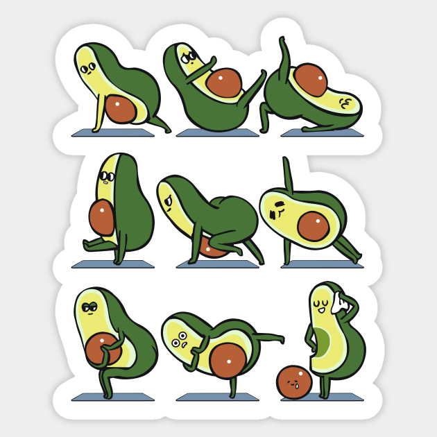 Avocado Yoga For A Flat Tummy Sticker by huebucket